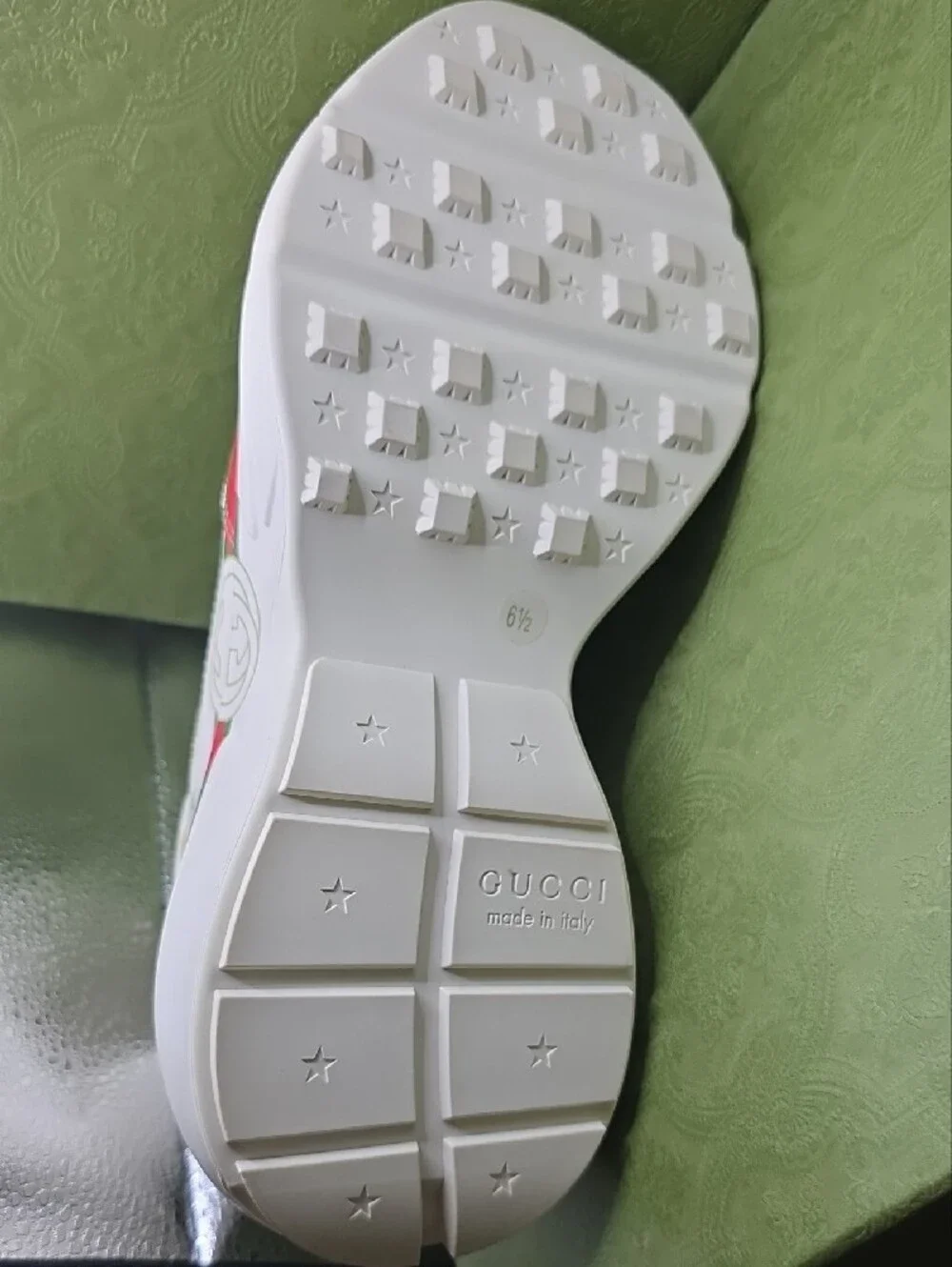 Gucci White Leather Sneaker with Red & Green Stripe Logo